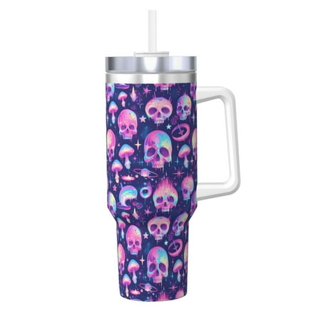 

Sikiie Skull rainbow color Insulated Stainless Water Bottle Lid Travel Mug Cup Insulated Tumblers Cup 40oz Ice Bully With Handle