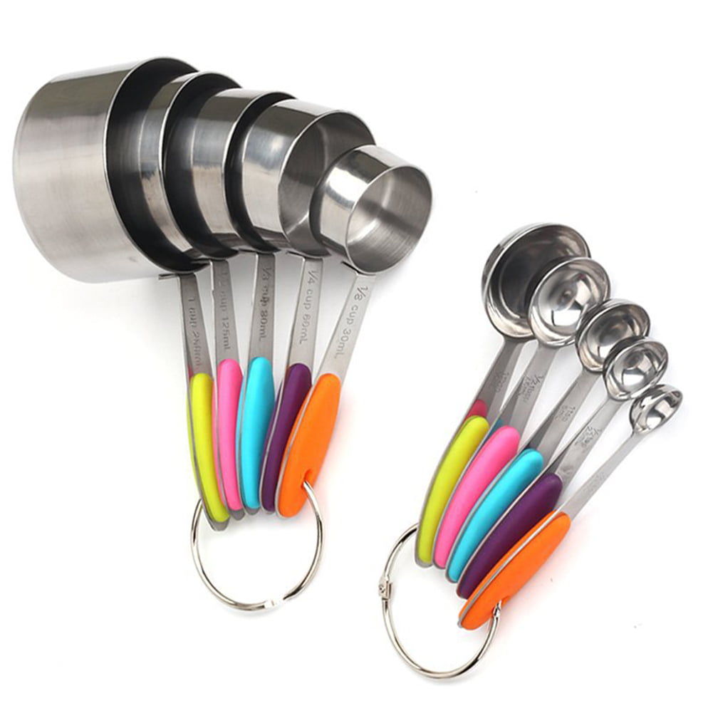 Kitchen 5Pcs Metal Measuring Cups Spoon Tool Baking Kit Silicone Handle Teaspoon
