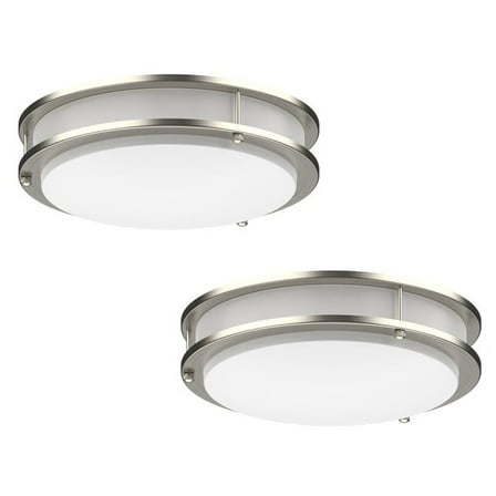 LED Ceiling Light Flush Mount 10 Inch 2-Pack Dimmable Surface Mount 4000K Bright White Brushed Nickel Light Fixture for Kitchen, Hallway, Bathroom, Bedroom