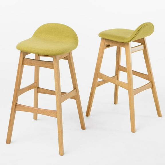 GDF Studio Tenley Mid Century Modern Upholstered 30.5 Inch Barstools, Set of 2, Green Tea Fabric and Oak