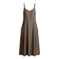 thumbnail image 6 of Maqroz Summer Dresses for Women Solid Color Adjustable Spaghetti Strap Cami Dress with Pockets Breathable Cotton Linen Sundresses Beach Vacation Travel Outdoor Outfits Coffee S, 6 of 7