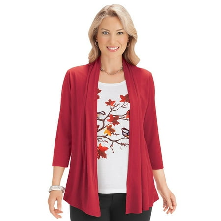 Marshall Sweater Set (Women's Fall Women's Open Front Knit Cardigan 2-In-1 Sweater Set with Attached Chickadee Tank Top, Large,)