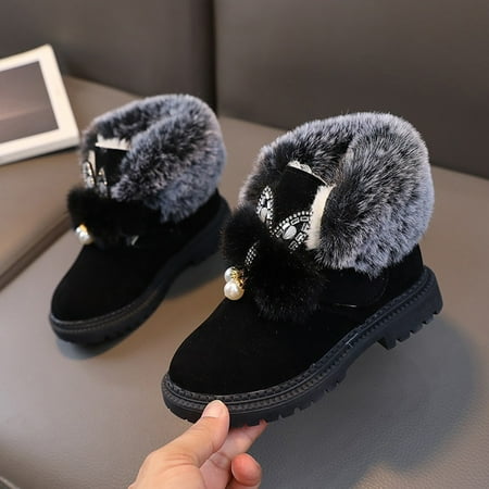 

Hipattires Toddler Shoes for Girls Non Slip Comfy Fashion Boots Black Solid First Walking Shoes