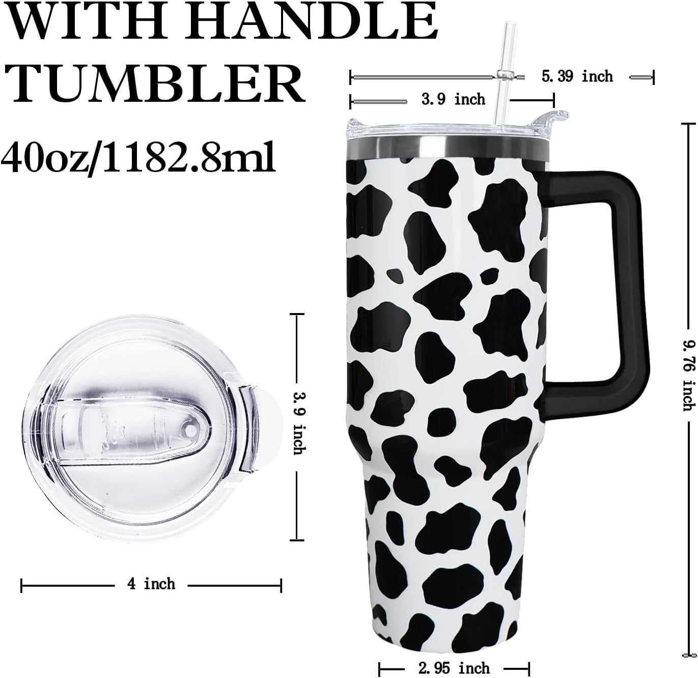 Black/White Cow Print Tumbler Cup with Handle - Southern Trends