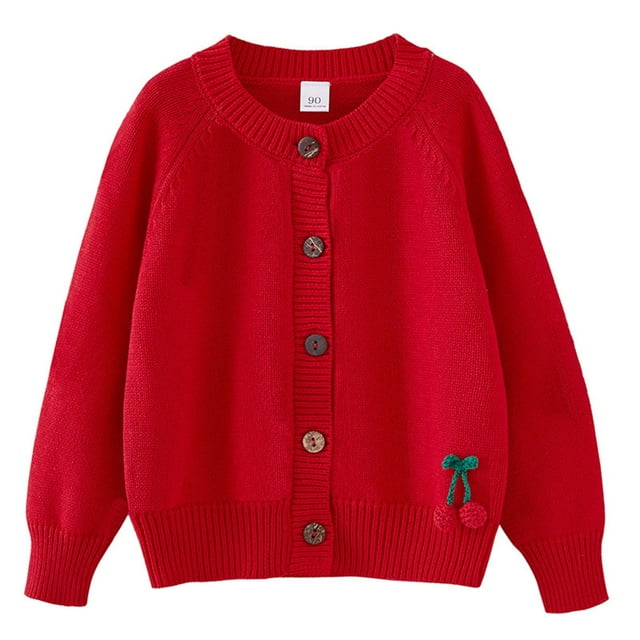 RXIRUCGD Industrie Lourde Cardigan Tricoté au Crochet à la Main pour Filles en Coton à Col Rond Chandail Veste pour Enfants ( Rouge, Taille : 7 Ans )