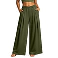 thumbnail image 2 of Smsaxvxz Women's Wide Leg Sweatpants Casual Solid Zipper Button Elastic Waist Work Travel Pants with Pockets Army Green L, 2 of 8