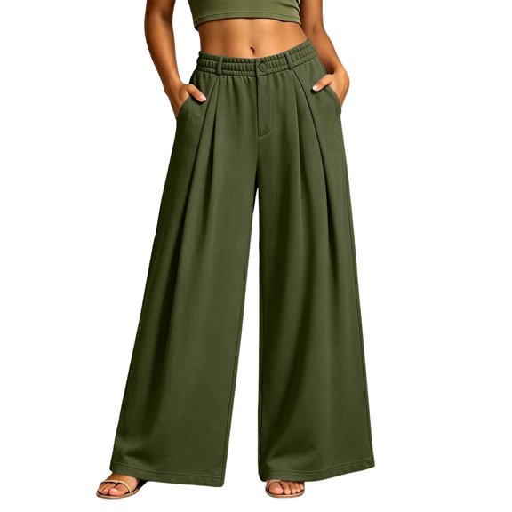Fewfanhot Women's Pants Wide Leg Flowy Palazzo Pants Winter Vacation Outfits Trousers with Pockets