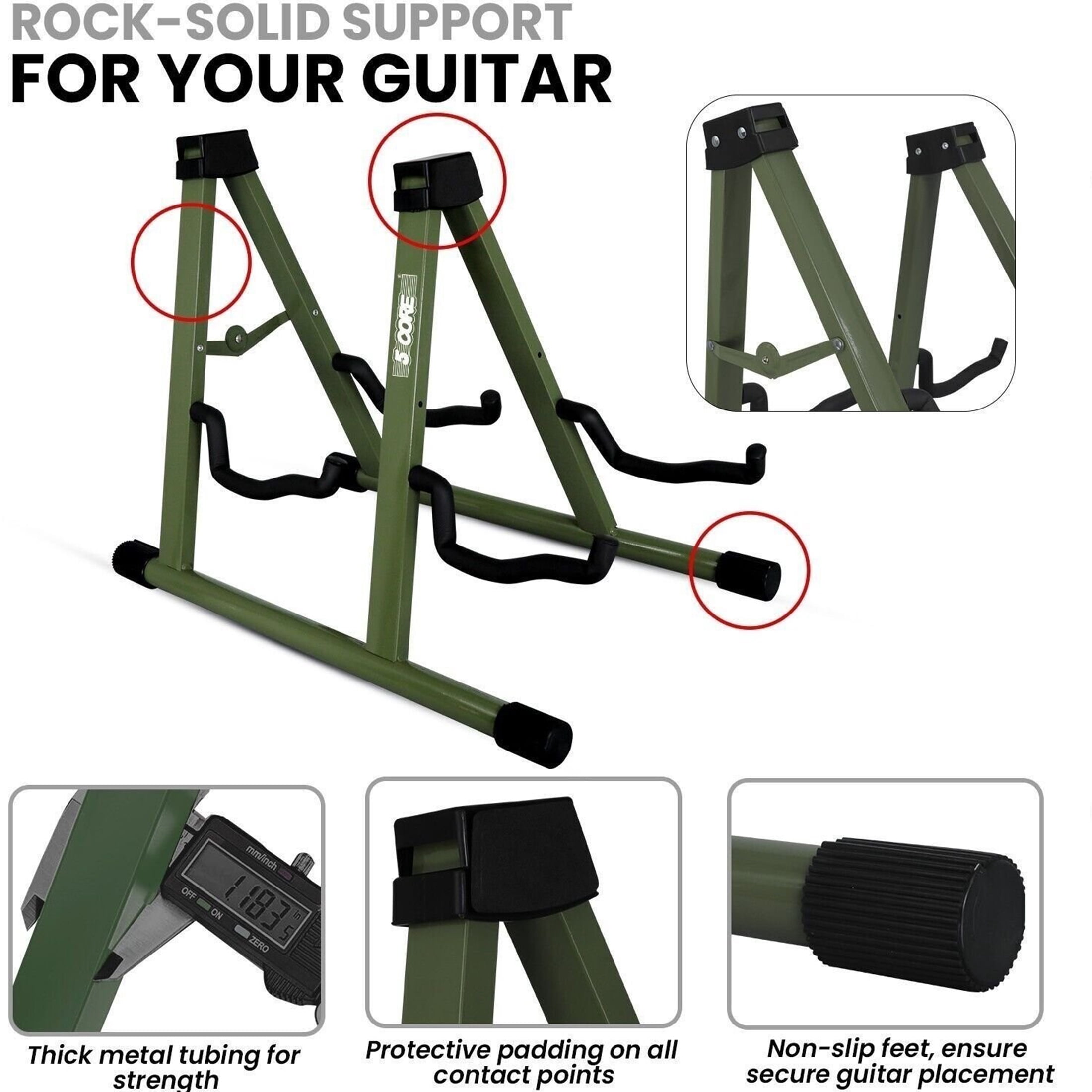 Yunken Guitar Stand 2 In 1 Electric Acoustic Bass Banjo Stand Strong Metal Double A-Frame Folding Guitar Holder with Padded Foam Sleeves Green