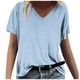 thumbnail image 2 of Fiudx Ofertas Flash Del Día Moda Mujer Casual Cuello En V Blusa Sólida Manga Corta Camiseta Verano Tops, 2 of 4