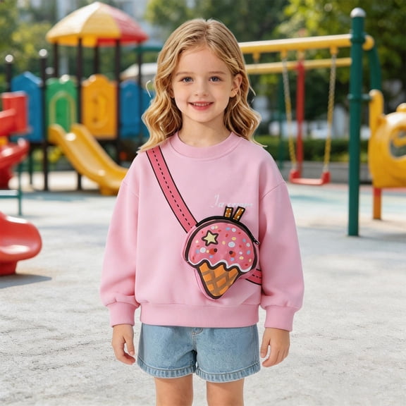 Kids Cute 3D Cartoon Pocket Pullover Sweatshirt Cute Casual Crew Neck Sweatshirt Girls Boys Funny Graphic Novelty Shirts with Bag
