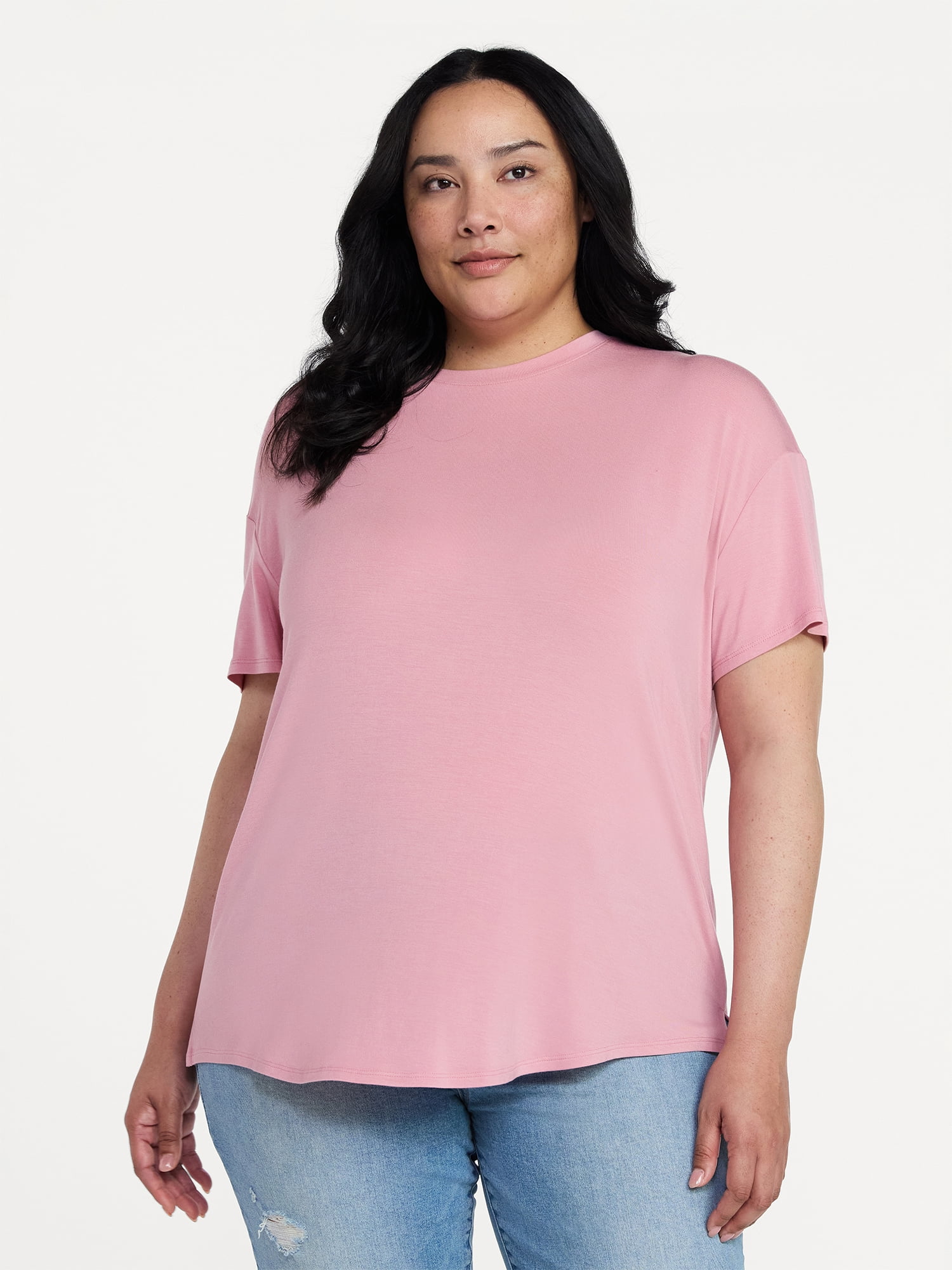 Time and Tru Women's Tunic Tee with Short Sleeves, Sizes XS-XXXL