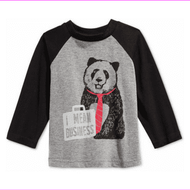 First Impressions Baby Boys' Raglan-Sleeve Panda T-Shirt, Pewter Heather, 3-6M