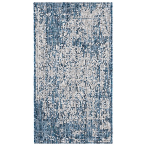SAFAVIEH Courtyard Kiro Abstract Indoor/Outdoor Area Rug, Navy/Grey, 2' x 3'7"