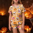 thumbnail image 2 of KPOPLK Little Girls Pajamas Set Halloween Sleepwear Short Sleeve Button Down Silk Shirt and Shorts Sleepwear 2 Piece Kids Pjs 2-13Years,Size 2-3 Years, 2 of 5