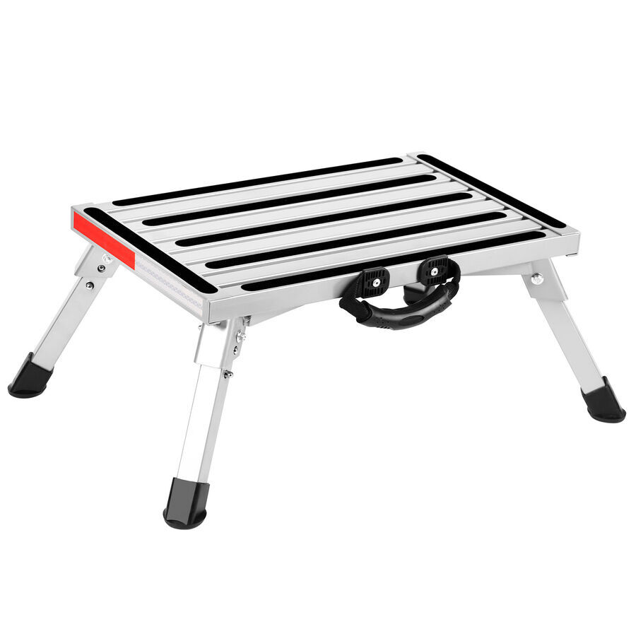 Folding Aluminum Platform Step Stool RV Camper Ladder Reflective Stripe