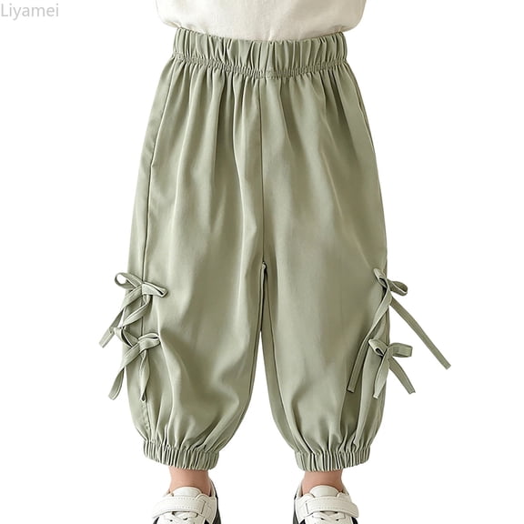 Liyamei Girls Soft Breathable Leggings with Loose Fit and Knot for Summer Casual Size 3-9 Years