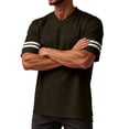 thumbnail image 6 of Laqbezok Men's V-Neck Varsity Stripe T-Shirt, Casual Short Sleeve Athletic Tee, Lightweight Breathable Fashion Pullover with Double Sleeve Stripes, 6 of 6