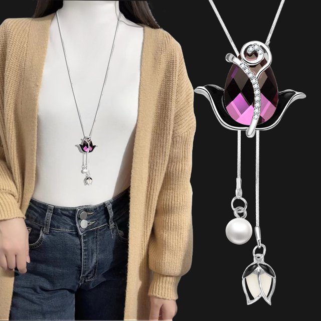 Collar de cadena de suéter de payaso de cristal para mujer, estilo coreano, con cadena de suéter para ropa, colgante de borla larga