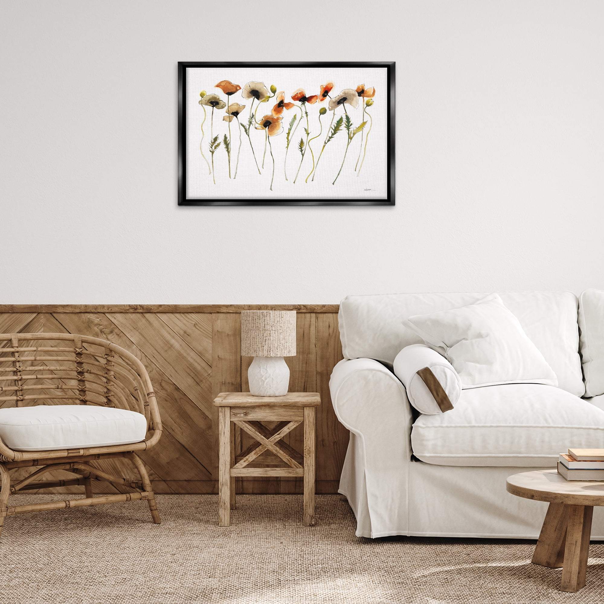 Stupell Industries Autumn Poppy Sprigs Botanical & Floral Painting Black Floater Framed Art Print Wall Art, 31 x 21