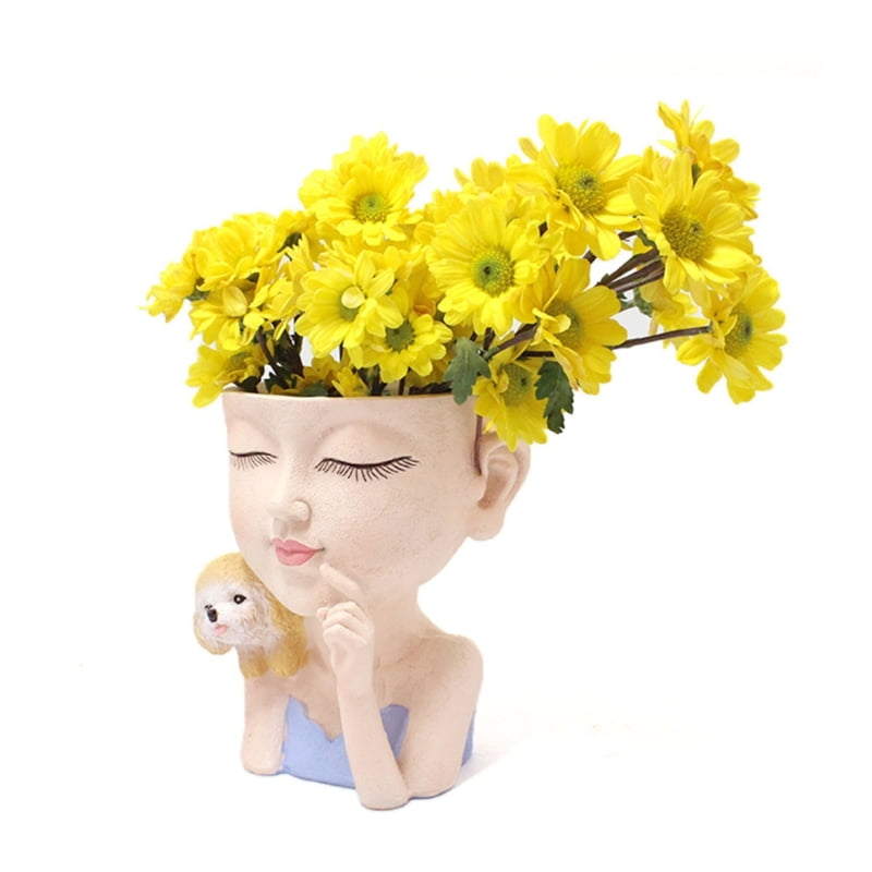 Cartoon Girl Dog Succulent Flower Pot Gardening Plant Potted Resin Ornament Small Succulent Planter Home Decoration
