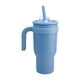 thumbnail image 5 of Termo Doble Pared Acero Inoxidable Exterior e Interior, Vaso Térmico con Tapa Doble y Popote Plástico con Silicona y Asa Ergonómica, Capacidad 900 ml, Azul, 5 of 8