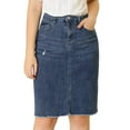 thumbnail image 1 of Unique Bargains Women's Distressed High Waist Ripped Hem Knee Length Denim Skirt, 1 of 6