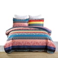 thumbnail image 2 of 3 Pcs Bohemian Striped Multicolor Quilt Bedspread Set|Cozy Bedding Set for Summer, 2 of 12