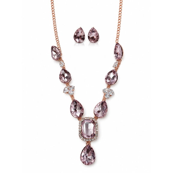 RK Art Jewelry - Women's Pink Crystal Necklace Set with Earrings, Rose Gold Tone Statement Jewelry for Wedding, Party & Festive Wear