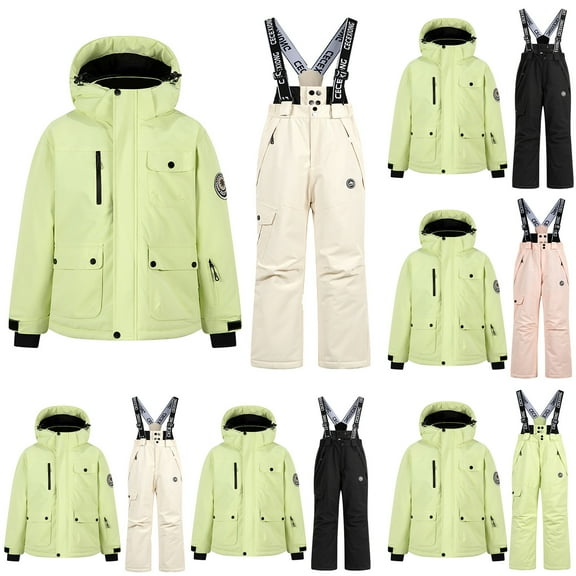 MKOSPLRT Kids Snowsuit Set 2 Piece Heavyweight Insulated Ski Jacket and Snow Pants Overall Bibs Warm Winter Outfit for Boys Girl 3-14Y