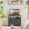 thumbnail image 6 of OCHAPA 5-Drawer Fabric Storage Tower with TV Stand for Bedroom, Hallway, Entryway, Closet, Steel Frame, Wood Top, Easy Pull Handle,Adjustable Feet, Black, 6 of 7