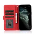 thumbnail image 5 of Compatible With iPhone 12 Pro Max Wallet Case Full Coverage Metal Zipper and Buttons Design Dual Layer Kickstand Card Pocket Slim & Lightweight Shockproof Wrist Strap Phone Case,Red, 5 of 12