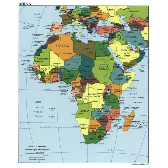 Posterazzi Map of Africa Showing National Boundaries 24" x 36" Poster
