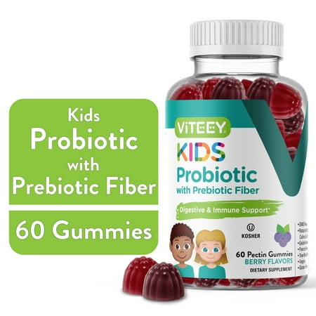 VITEEY Kids Probiotics Gummies with Prebiotics Fiber, Digestive & Immune Support, 60 Count