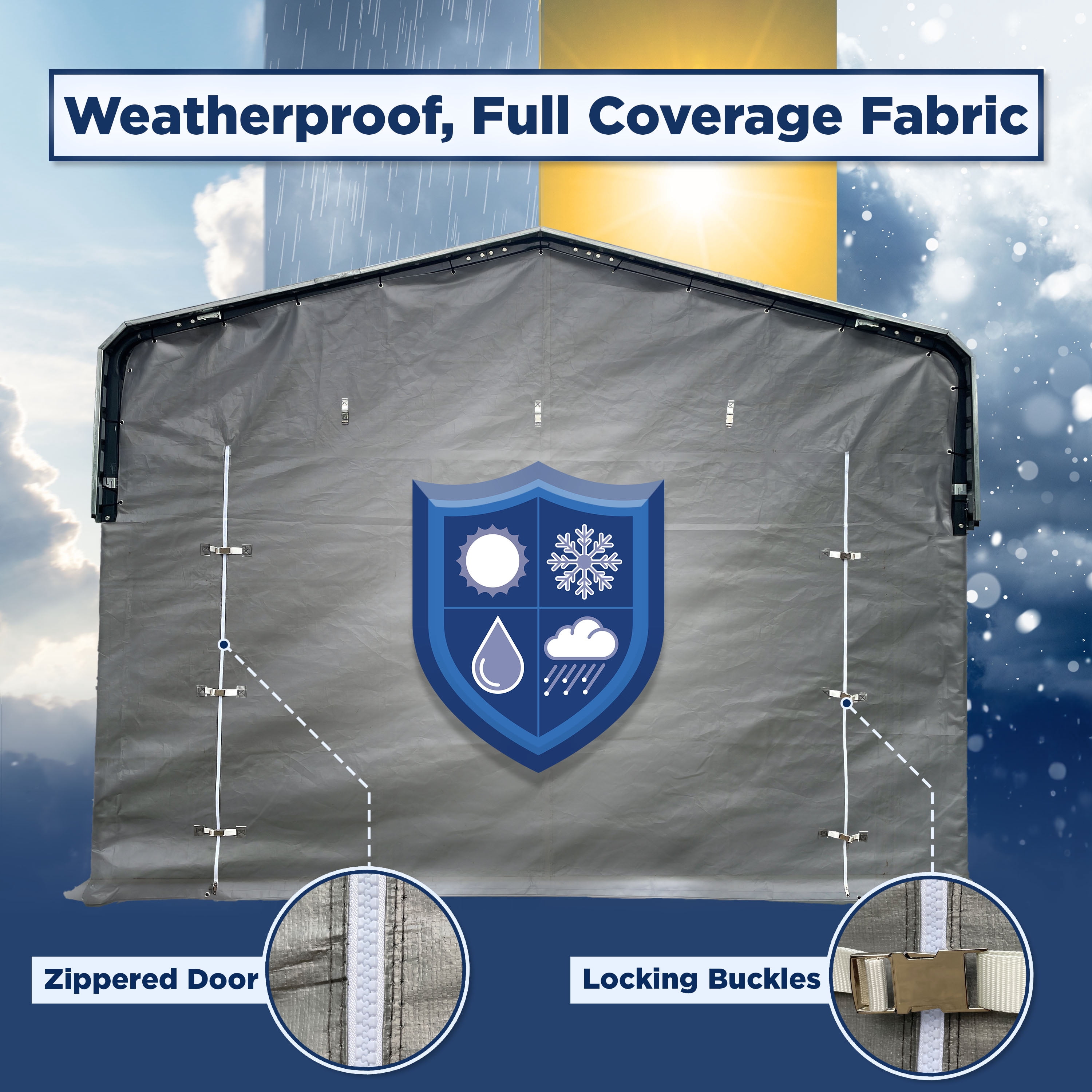 ALEKO Waterproof PE Fabric Sidewall Kit for ALEKO 12 x 30 ft Black Metal Carport