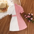 thumbnail image 5 of YTDSCS Toddler Girls Dresses for Kids Girls Colour Blocking Casual Dress Short Sleeve Buttons Party Princess Dress for 4-7 Years, 5 of 7