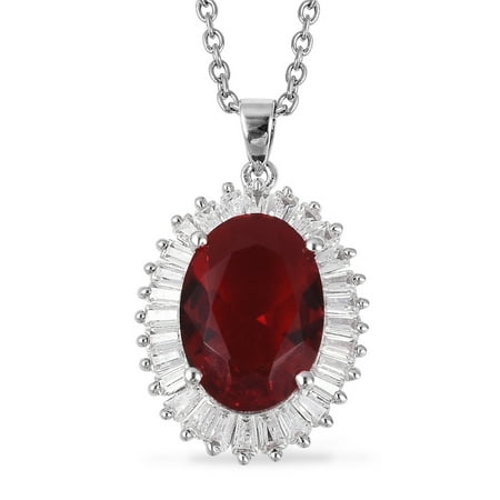 - Chain Pendant Necklace Stainless Steel Oval White Cubic Zirconia CZ Silvertone Gift Jewelry for Women Size 20