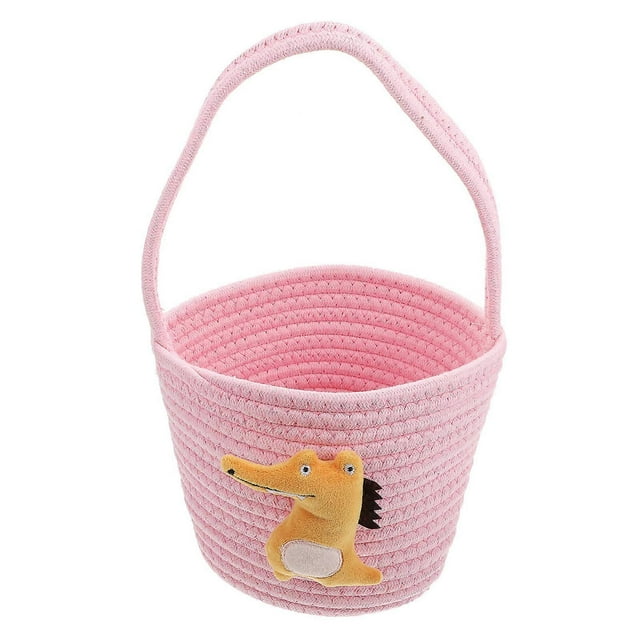Pink Cotton Rope Woven Basket for Home Use Decorative Storage with Handle 12.5 x 12.5 x 10 inches