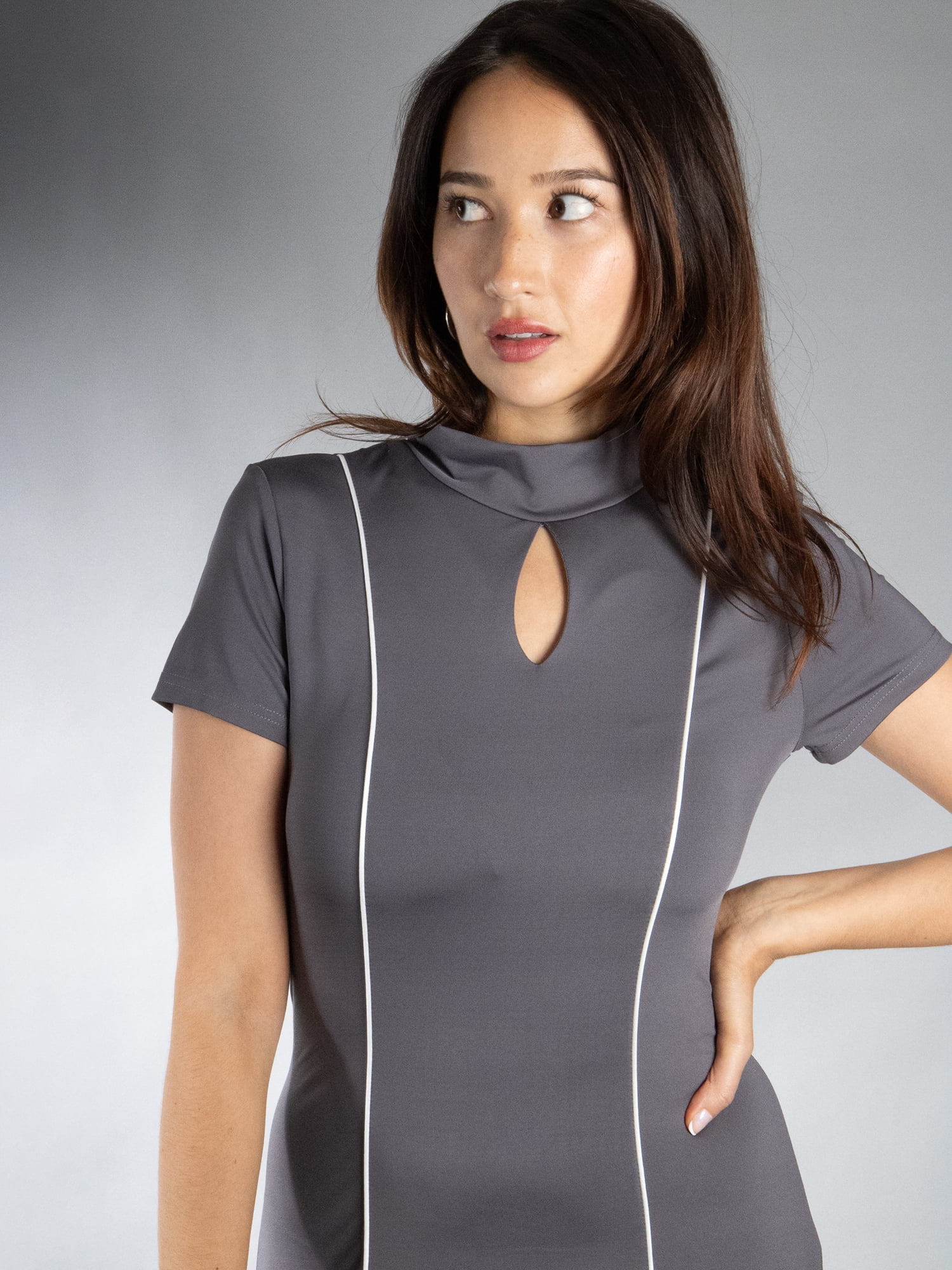 DARING DIVA Women's Elegant Keyhole Bodycon Maxi Dress XS Dary Grey