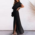 thumbnail image 5 of up to 60% off Gifts Usmixi Summer Dresses for Women Fashion One Shoulder Tie Waist Ruffle Layer Slit Hem Long Sundresses 2023 Short Sleeve Slash Neck Solid Maxi Formal Dress Black l, 5 of 5