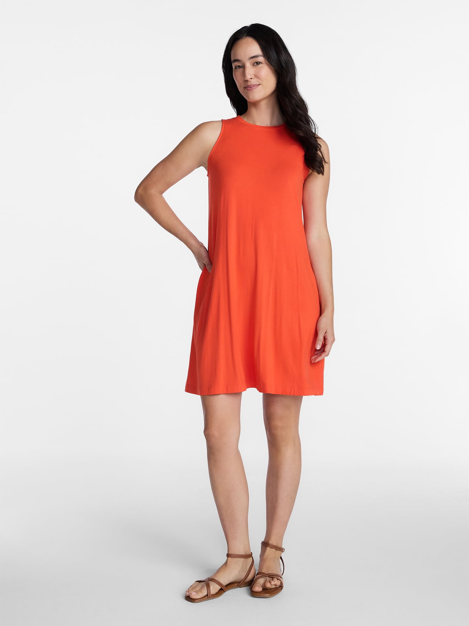 Time and Tru Women’s Sleeveless Knit Swing Dress, Sizes XS-XXXL