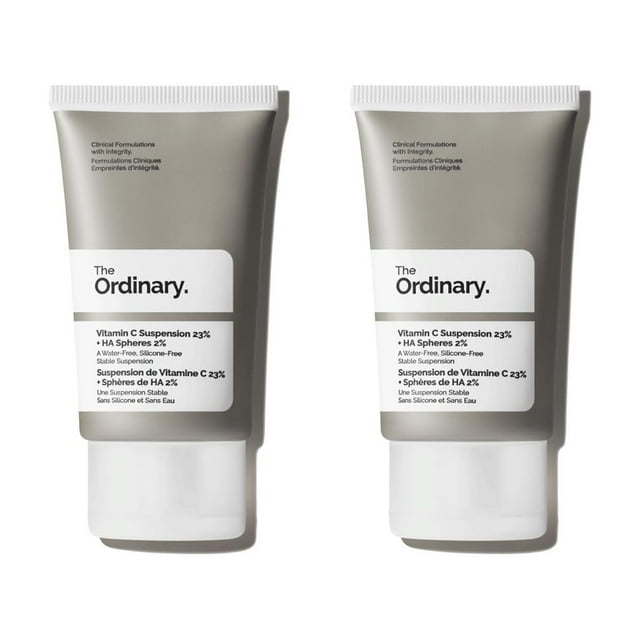 2 PACK The Ordinary 1 Ounce Suspensión de vitamina C al 23% + Esferas de ácido hialurónico al 2%, Suero con ácido L-ascórbico puro