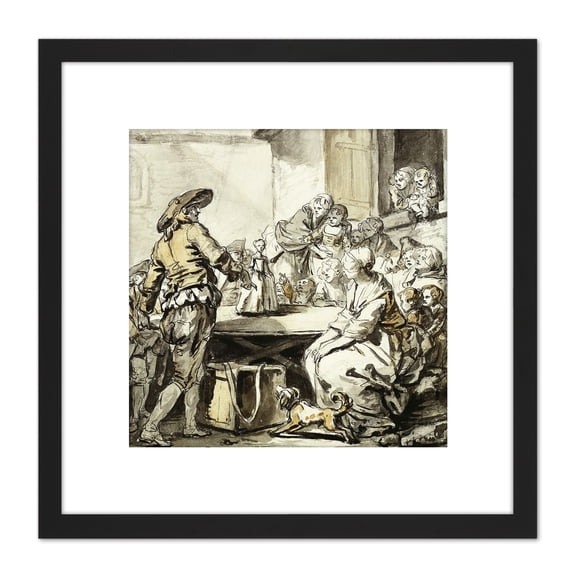 Jean Baptiste Greuze Savoyard With A Dancing Doll 8X8 Inch Square Wooden Framed Wall Art Print Picture with Mount