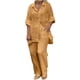 thumbnail image 2 of ICHUANYI ClearanceWomen's Solid Turndown Collar Long Sleeve Pullover Shirt Tops + Pants Trousers Set(Khaki, M) ICHUANYI WER20232080501482, 2 of 8