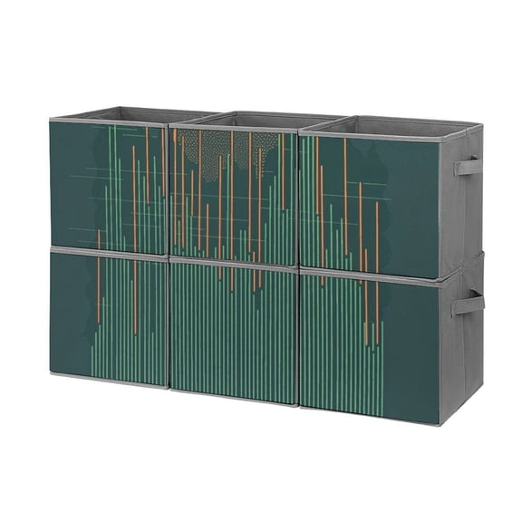 Collapsible Oxford Fabric Storage Cubes with Handles, Large Mid Foldable Oxford Cloth Bins Set of 2/6, Closet Organizers for Shelves Clothes Home Kitchen Toy - Forest Sunset Minimalist