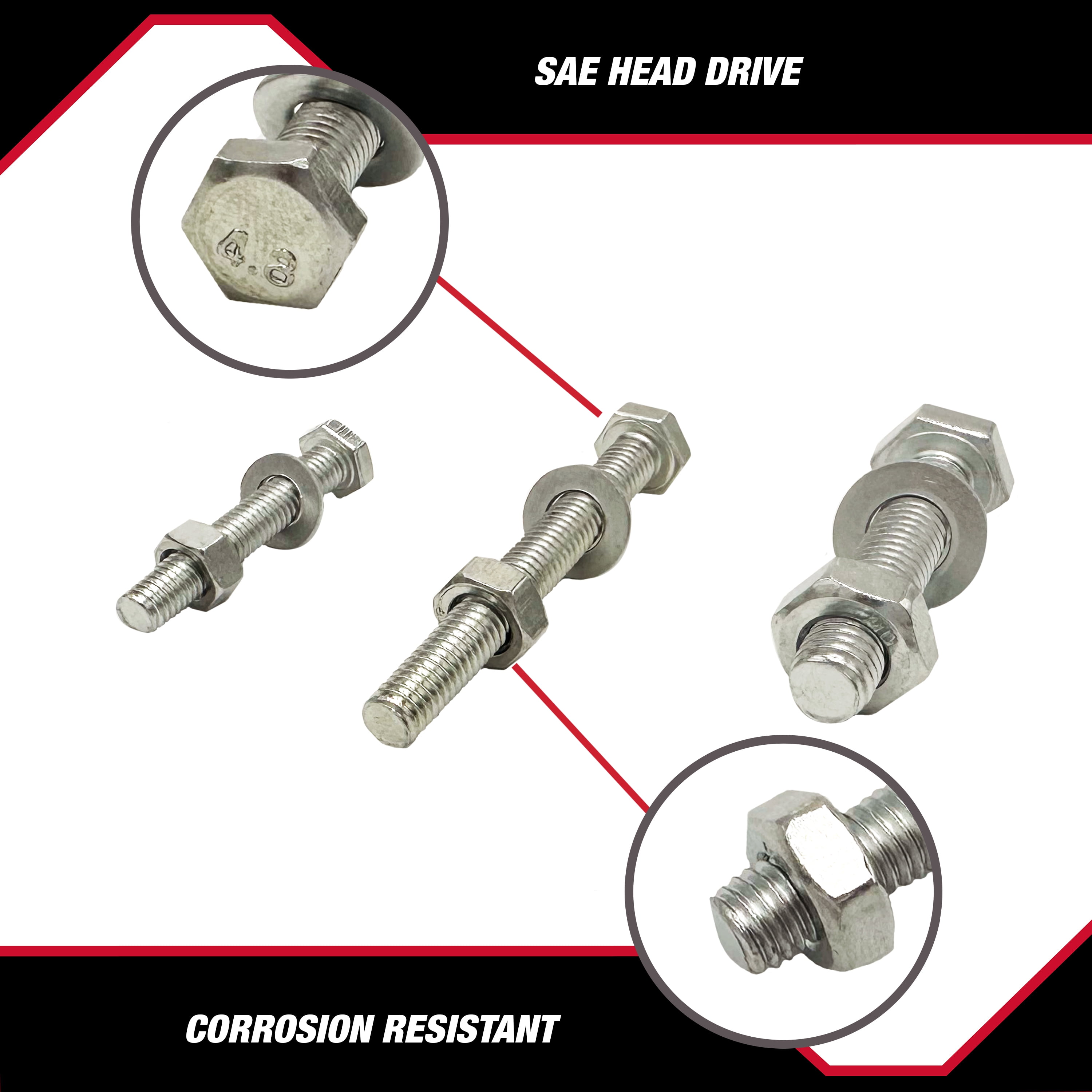 Hyper Tough 368 Piece Zinc Plated Steel Nut, Washer, and Hex Head Bolt Set with Case, M5, M6, & M8 Threads