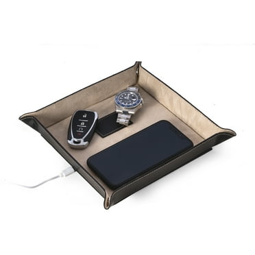 Black Leather Valet Tray with Wireless Charger
