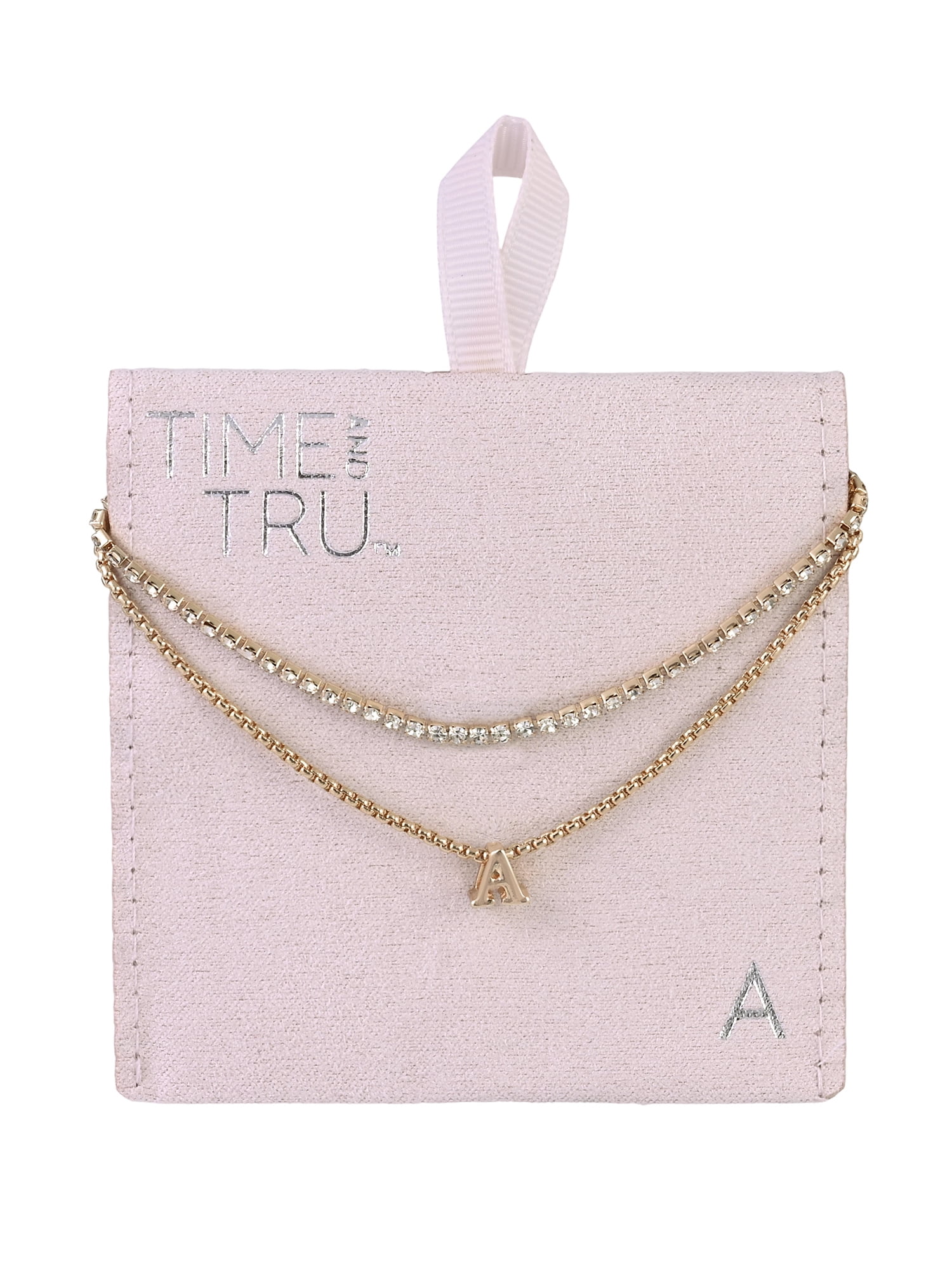 Time and Tru Goldtone 2-Row Rhinestone and Initial "A" Necklace