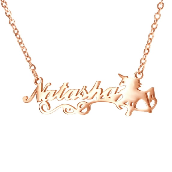 Vakki Name Customized Necklaces Stainless Steel Personalized unicorn Pendant Necklace