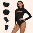 thumbnail image 4 of COMFREE Jumpsuit for Women Mock Neck Sexy Cutout Front Tops Long Sleeve Bodysuit Solid Fashion Jumpsuit, 4 of 7