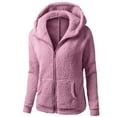thumbnail image 3 of Cyber&Monday Deals Womens Winter Fleece Coat Hooded Coat for Women Open Front Zipper Cozy Soft Lamb Plush Sweatshirt Coat Long Sleeve Casual Solid Pocket Fuzzy Fleece Jacket Fleece Coat Flash Deals, 3 of 6